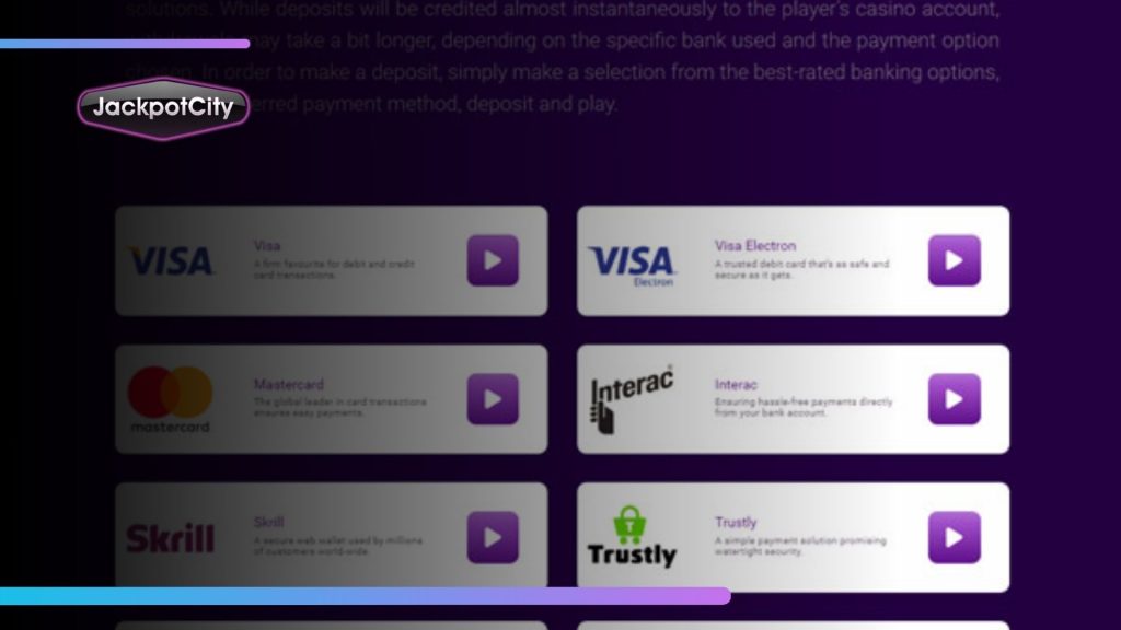 잭팟 시티 카지노 결제 방법 개요 